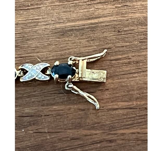 Sterling Silver 925 PAJ China Bracelet Gold Vermeil Black Stone Tennis Link 7.5” - Picture 6 of 9